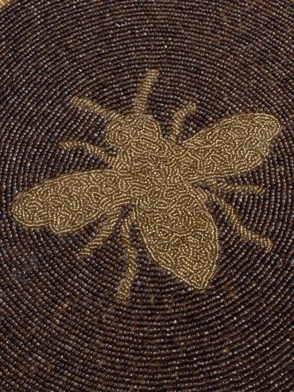 Салфетка под приборы, 36 см, бисер, круглая, коричнево-золотистая, Пчела, Art beads, image-3
