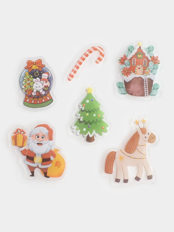 Набор наклеек, 19х19 см, многоразовые, термопластик, Лошадка у елки, Christmas decal, image-0