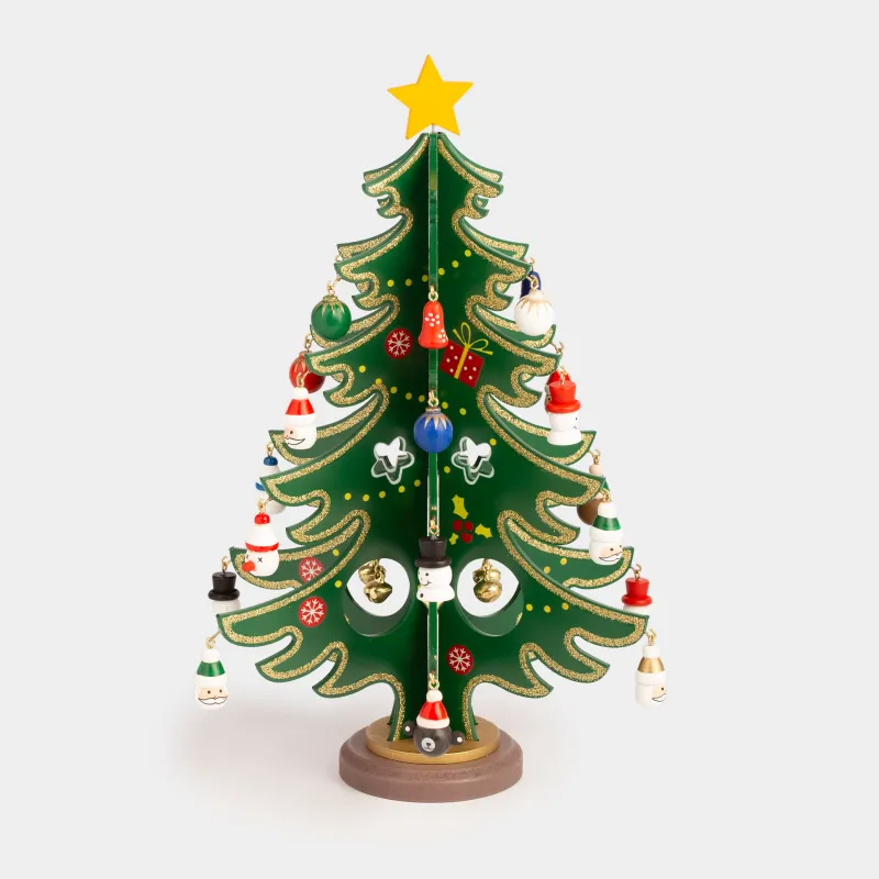 Статуэтка, 29 см, с подвесками, МДФ, зеленая, Ель с игрушками, Christmas style