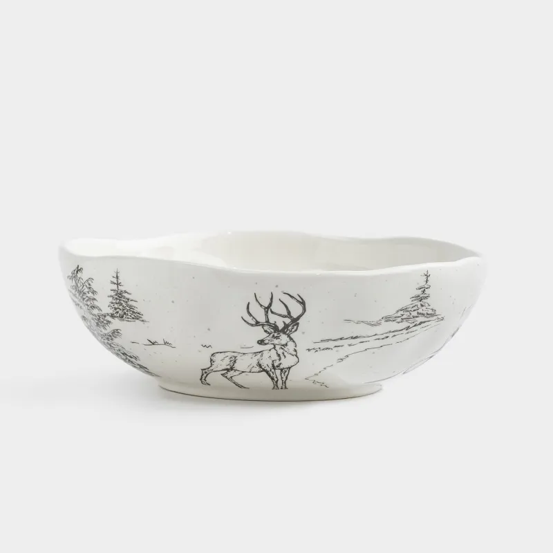 Салатник, 17х6 см, 550 мл, керамика, белый, Олени в лесу Crumple print