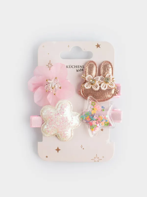 Набор заколок для волос, 3 см, 4 шт, детский, полиэстер/пластик, розовый, Кролик, Gracile, image-3
