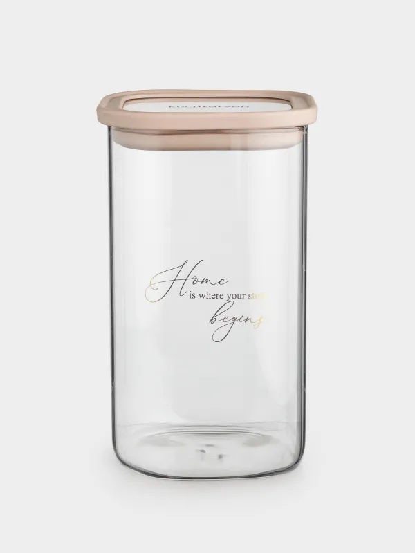 Банка для сыпучих продуктов, 1,3 л, стекло/силикон, квадратная, бежевая, Verre, image-0