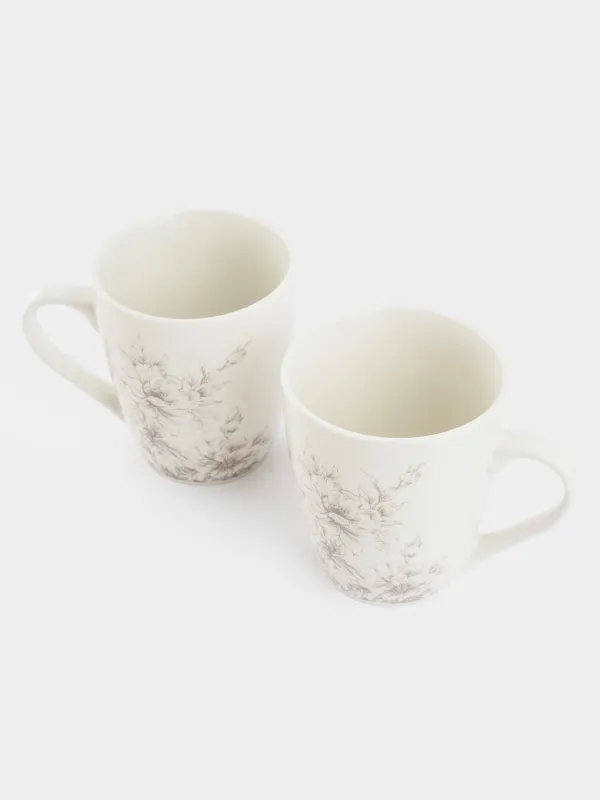 Кружка, 350 мл, 2 шт, фарфор P, белый, Бежевые цветы, Maleo, image-2