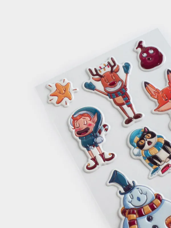 Набор наклеек, 10х16 см, многоразовые, ПВХ, Новогодние герои, Christmas decal, image-1