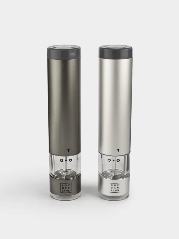 Мельница для специй, 22 см, 2 шт, электрическая, металл/пластик, LED W, серая, Piquant, image-1