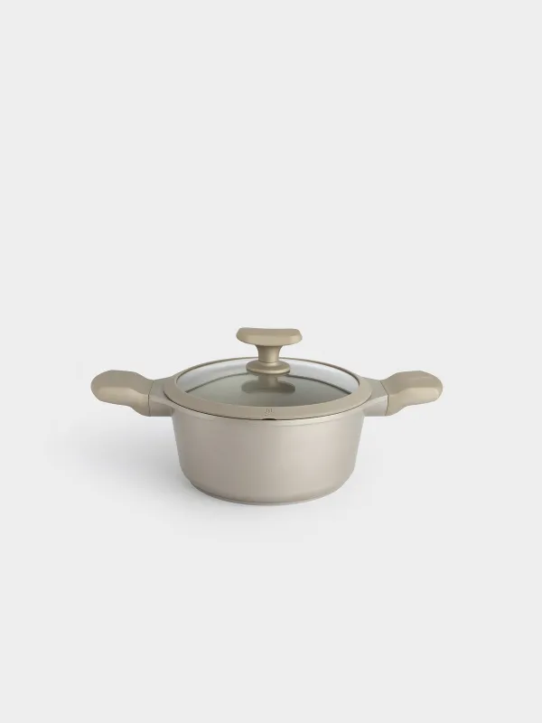 Кастрюля, 20 см, 2,4 л, с крышкой, с покрытием, алюминий, серо-бежевая, Dainty, image-0