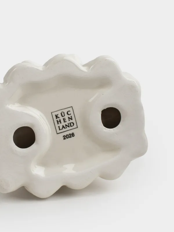 Салфетница, 9 см, керамика/бисер, молочная, Ель с бантом, Pearl Antarctica, image-4