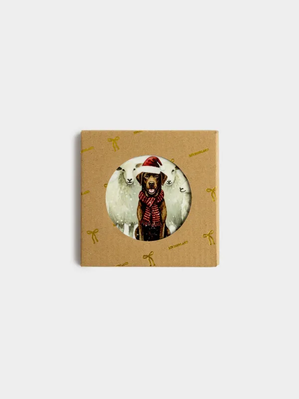 Подставка под кружку, Собака и овечки, Christmas dog, image-3