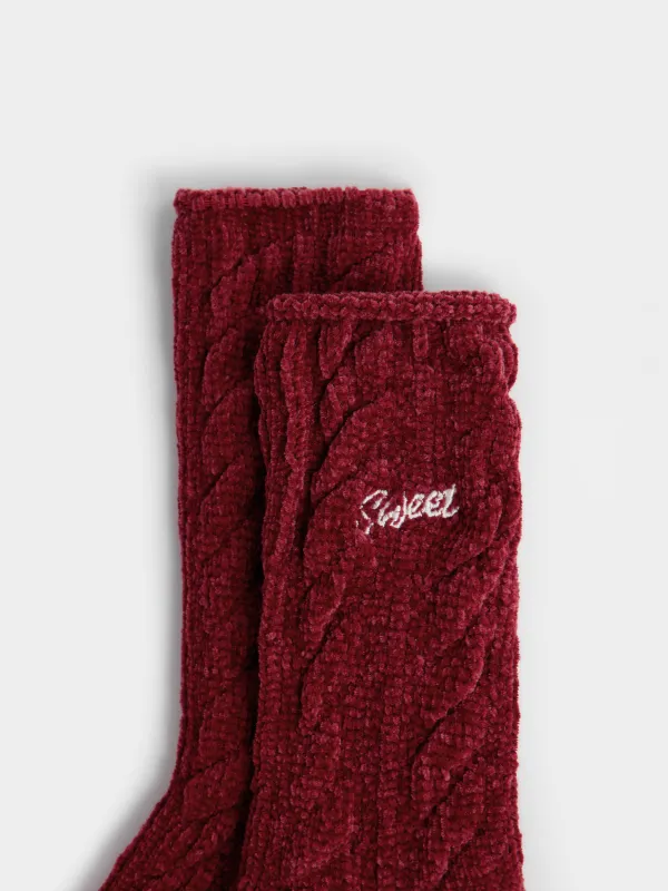 Высокие носки из фактурного шенилла с вышивкой, Knitted chenill, image-3