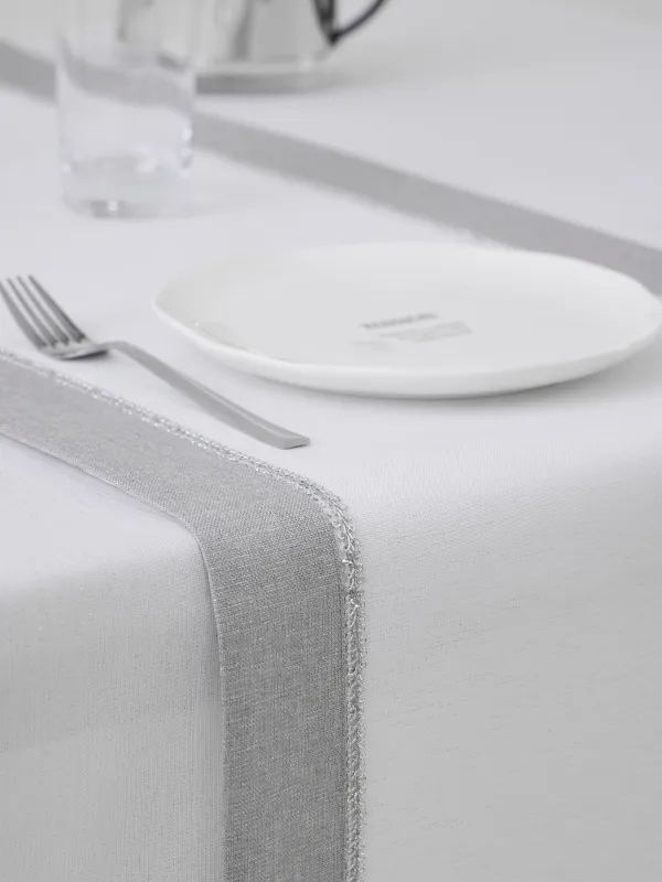 Дорожка настольная, 40х160 см, с люрексом, полиэстер, бело-серая, Milky way, image-4