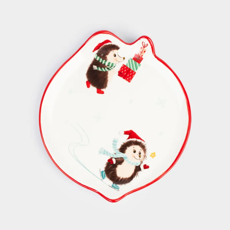 Тарелка закусочная, 21 см, керамика, белая, Ежи с подарками, Hedgehog christmas