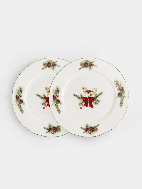 Тарелка закусочная, 19 см, 2 шт, фарфор F, белая, Лошадка с бантом, Christmas miracle classic, image-0