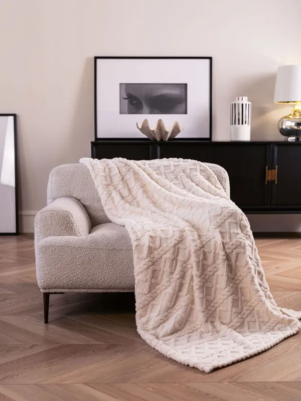 Плед, 130х170 см, шерпа, молочный, Косы, Sherpa, image-0