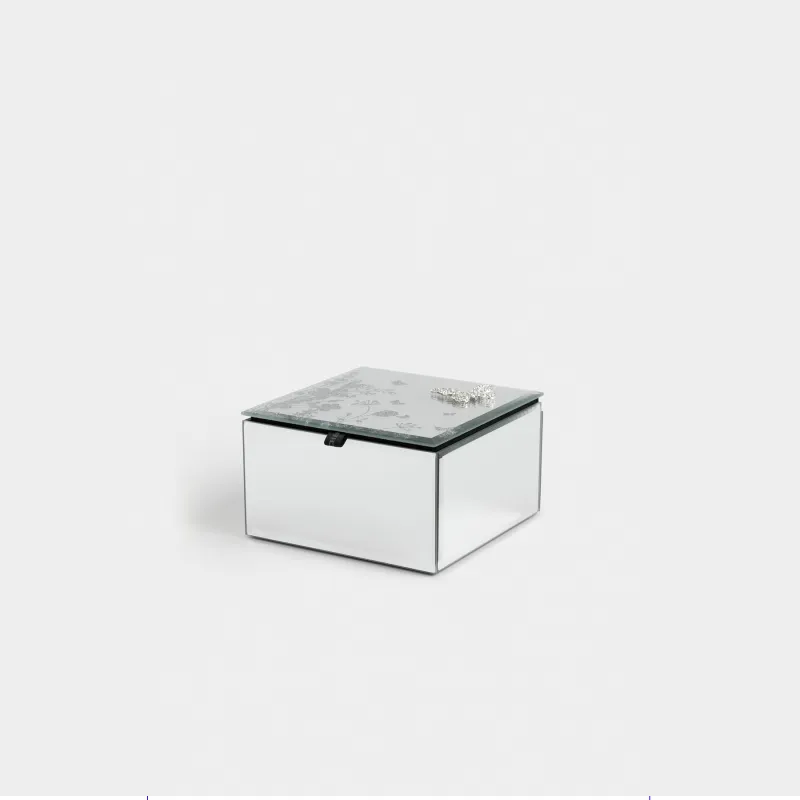 Шкатулка для украшений, 12х12 см, стекло/металл, зеркальная, Бабочка, Glossy