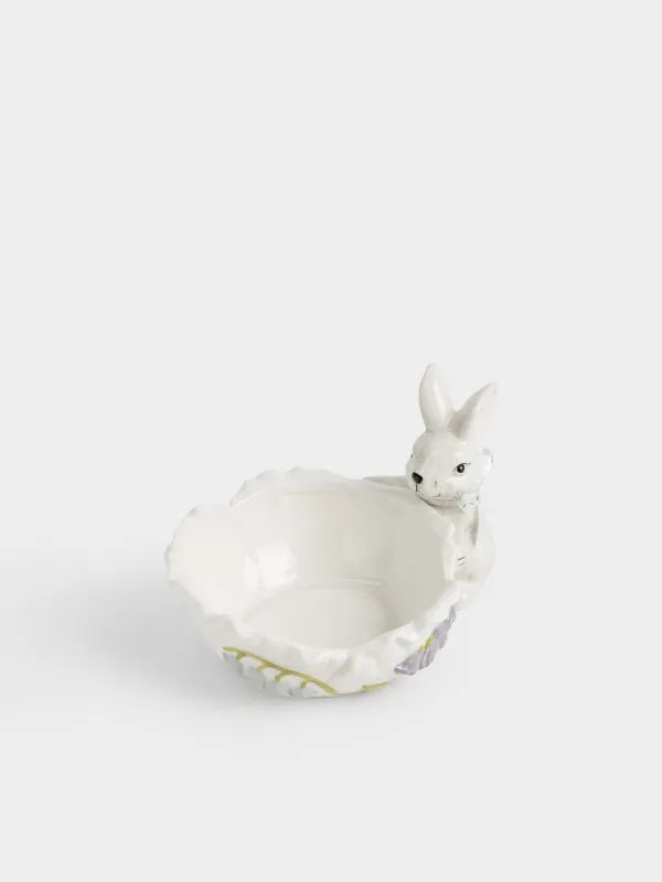 Конфетница, 20х13 см, керамика D, молочно-серая, Кролик с цветами, Easter, image-3