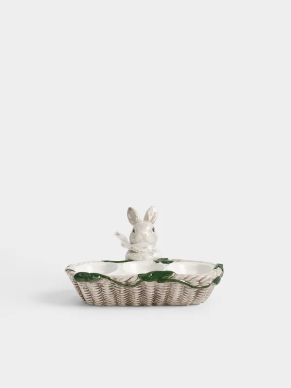 Блюдо пасхальное, 15х8 см, 3 отд, керамика D, молочно-коричневое, Кролик, Easter lace, image-0