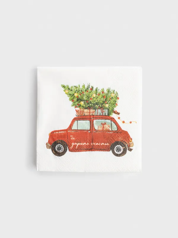 Салфетки бумажные, 21х21 см, 20 шт, Машина с елкой, Red car, image-0