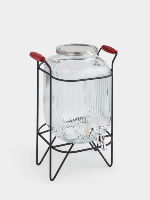 Диспенсер для напитков, 4 л, на подставке, стекло Р/металл, черный, Ribby, image-0