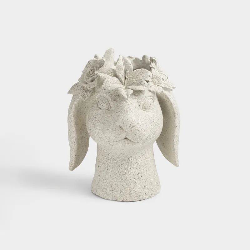 Ваза декоративная, 22 см, полирезин, бежевая, Кролик в цветах, Flora Easter