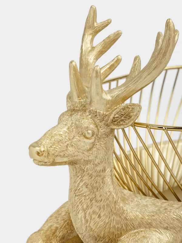 Корзина для фруктов, 28x17x20 см, полирезин/металл, золотистая, Олень, Deer gold, image-1