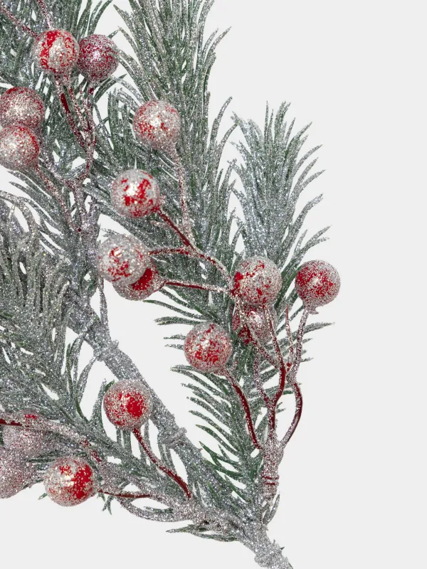 Ветка декоративная, 58 см, Красные ягоды и хвоя, Red berry, image-2