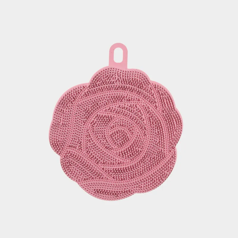 Губка для мытья посуды, 13х11 см, силикон, пудровая, Роза, Manny