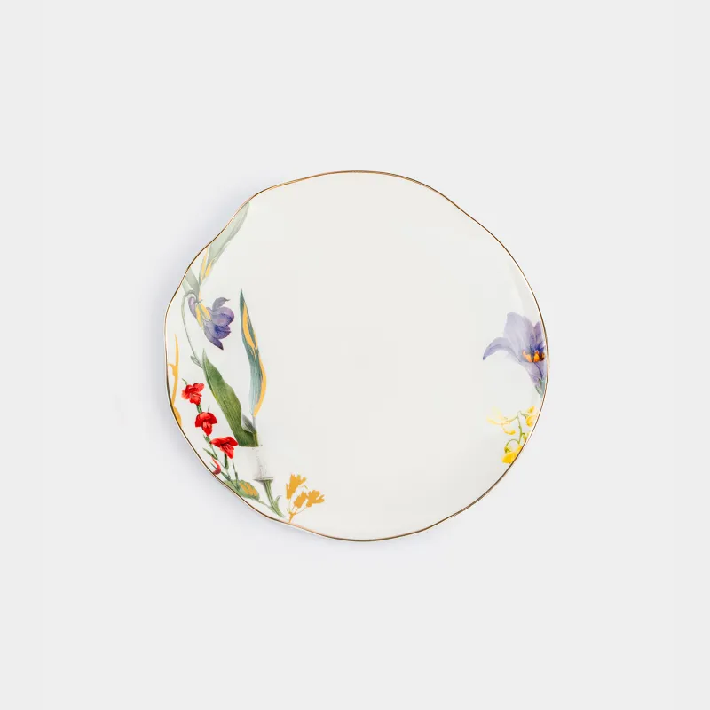Тарелка закусочная, 22 см, фарфор N, белая, с золотистым кантом, Цветы, Night flower