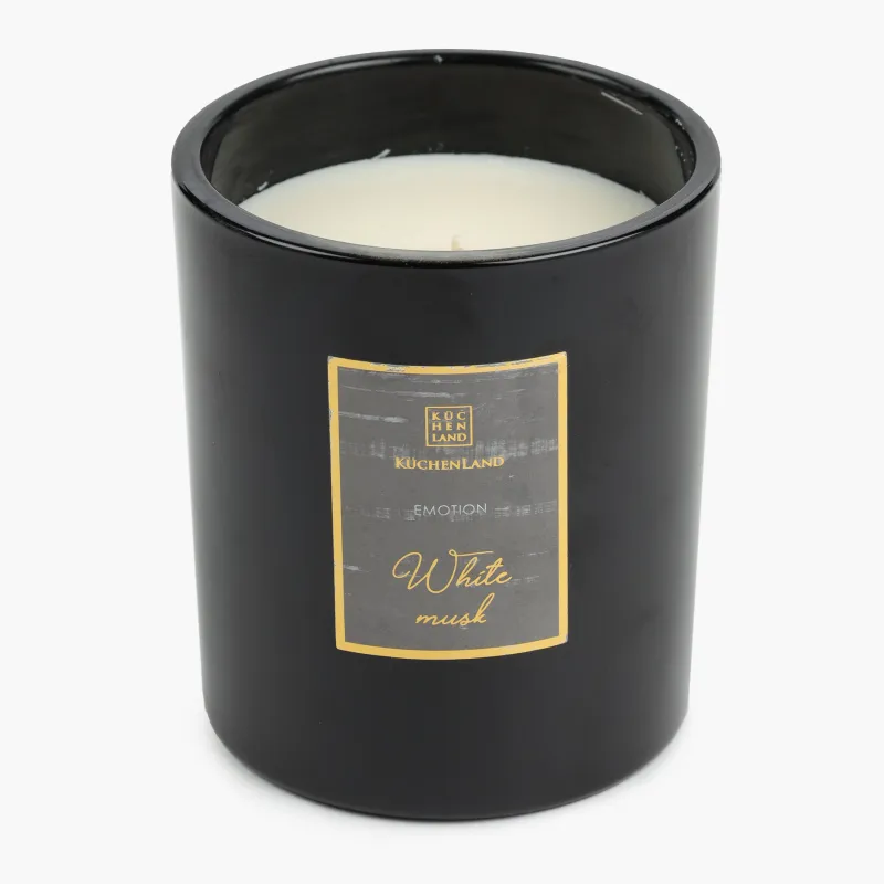 Свеча ароматическая, 9 см, в подсвечнике, стекло, серая, White Musk, Emotion, image-0