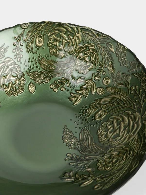 Ваза для фруктов, 30х8 см, стекло, зеленая, Еловая ветка, Brumal, image-2