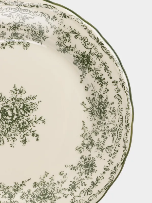Тарелка обеденная, 28 см, фарфор P, молочная, Зеленые цветы, Green lace, image-1