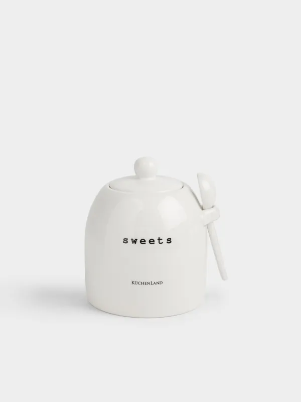 Емкость для хранения, 12х14 см, 800 мл, с ложкой, керамика D, молочная, Sweets, Milk kitchen, image-0