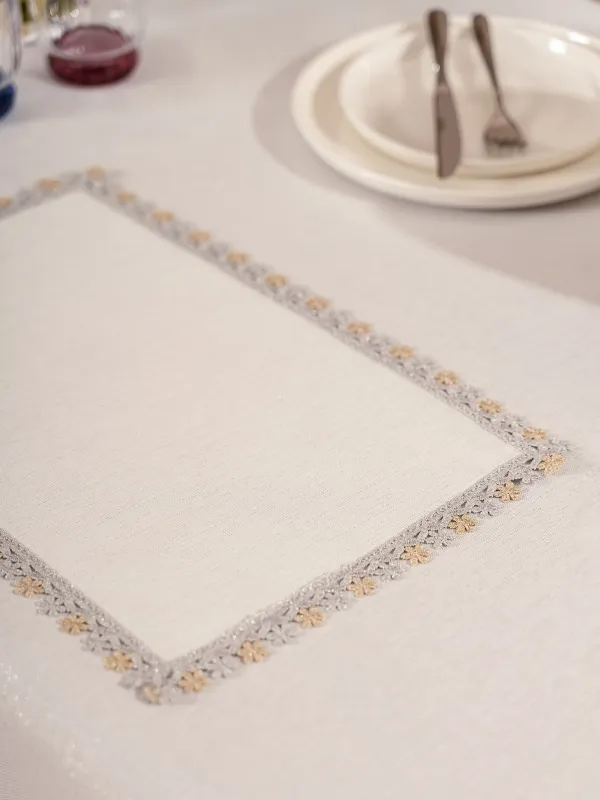 Салфетка под приборы, 30х45 см, полиэстер, прямоугольная, белая, Цветочное кружево, Flower lace, image-8