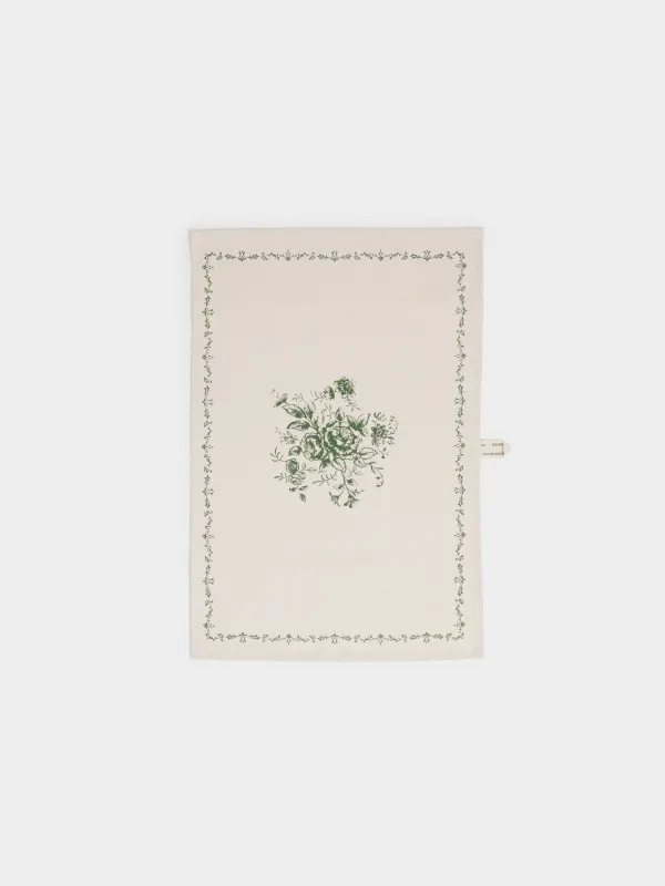 Полотенце кухонное, 40х60 см, хлопок, бежевое, Зеленые цветы, Green lace, image-0