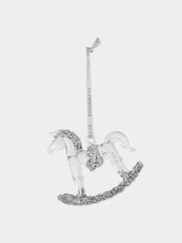 Игрушка елочная, 8х8 см, стекло, с блестками, серебристая, Лошадка-качалка, Figure sparkle, image-1