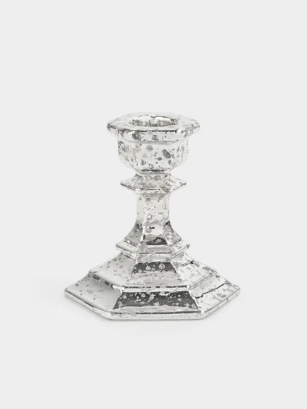 Подсвечник, 9 см, для тонкой свечи, на ножке, стекло, серебристый, Patina, image-0