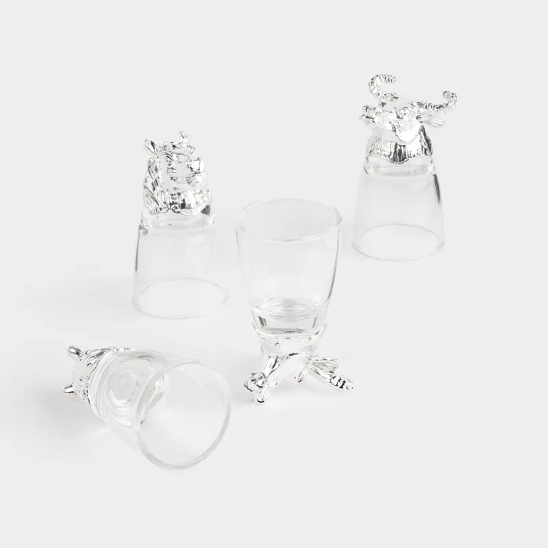 Стопка для водки, 50 мл, 4 шт, в кожаном кейсе, стекло/металл, Бык и лошадь, Bar