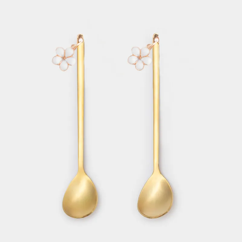 Ложка десертная, 14 см, 2 шт, сталь, золотистая, Цветок, Bloome