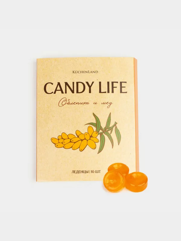 Леденец, 32 гр, 10 шт, без сахара, Облепиха и мед, Candy life, image-0