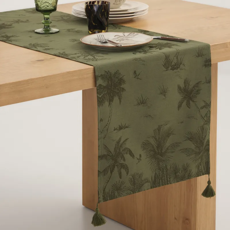 Дорожка настольная, 40х160 см, с кисточками, из жаккарда, Tropical oasis, image-0