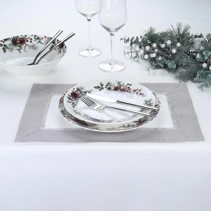 Салфетка под приборы, 30х45 см, 2 шт, полиэстер, бело-серая, Milky way, image-2