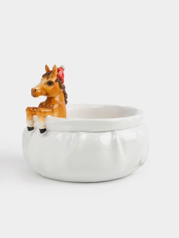 Конфетница, 18х13 см, полирезин, молочная, Лошадь в шапке, Horse color, image-0
