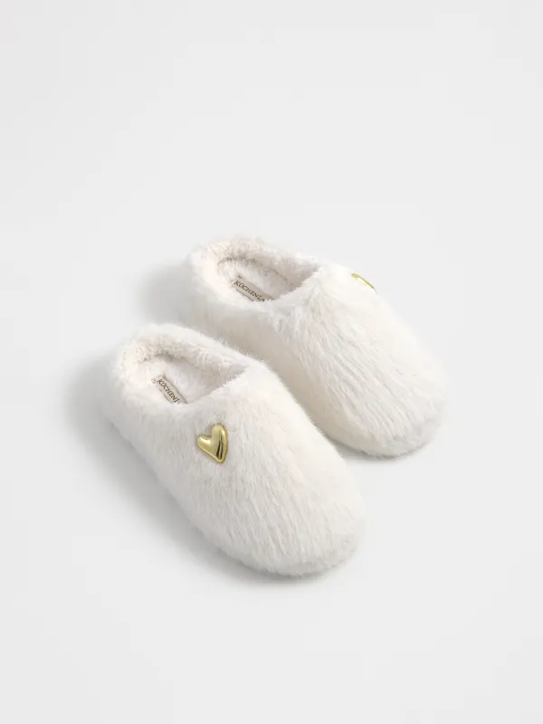 Тапочки женские, домашние, молочные, Сердце, Furred, image-5