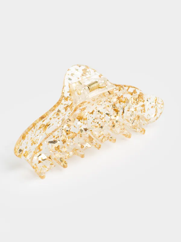 Заколка для волос, 10 см, пластик, золотистая, Крабик, Glam, image-0