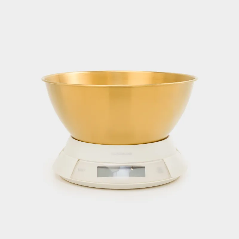Весы кухонные, 21х13 см, электронные, с миской, пластик/сталь, молочно-золотистые, Classic gold, image-0