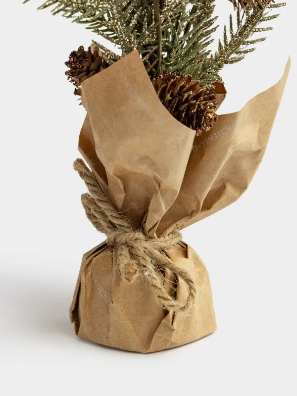Композиция новогодняя, 30 см, в крафте, Хвоя, Conifer champagne, image-4