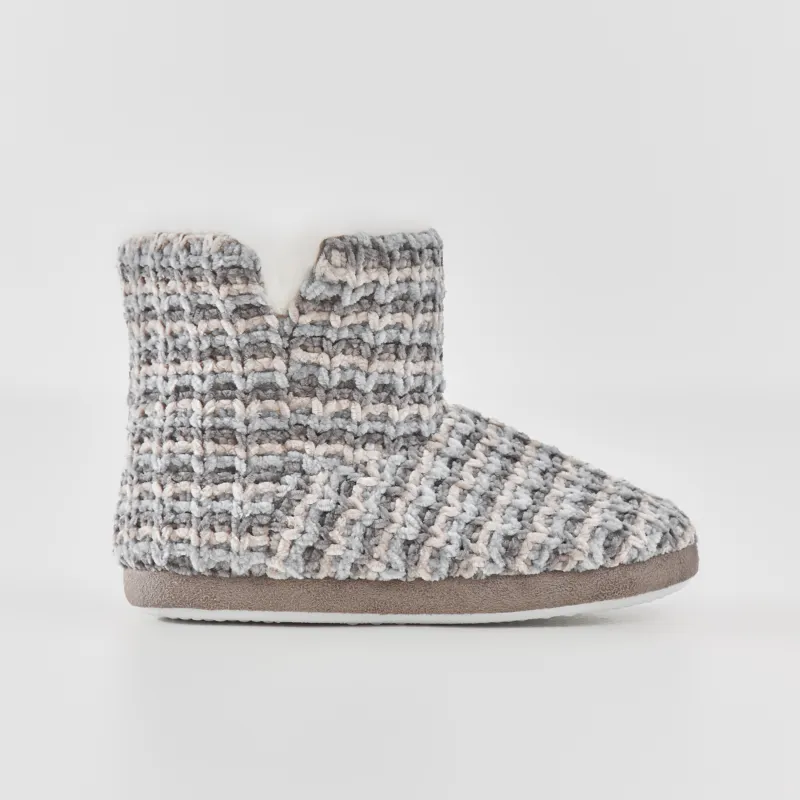 Тапочки женские, домашние, высокие, шенилл/искусственный мех, серые, Knitted soft