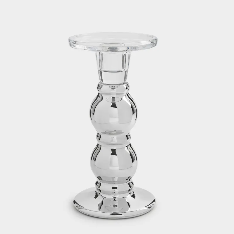 Подсвечник, 18 см, для одной свечи, на ножке, стекло, серебристый, Clear color