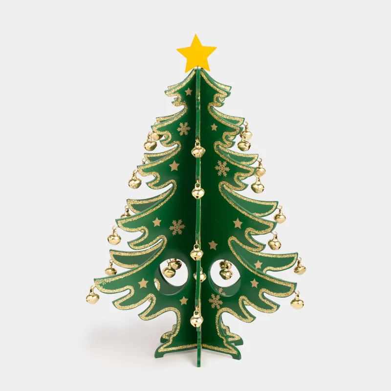 Статуэтка, 29 см, с подвесками, МДФ, зеленая, Елка с золотистыми шарами, Christmas style