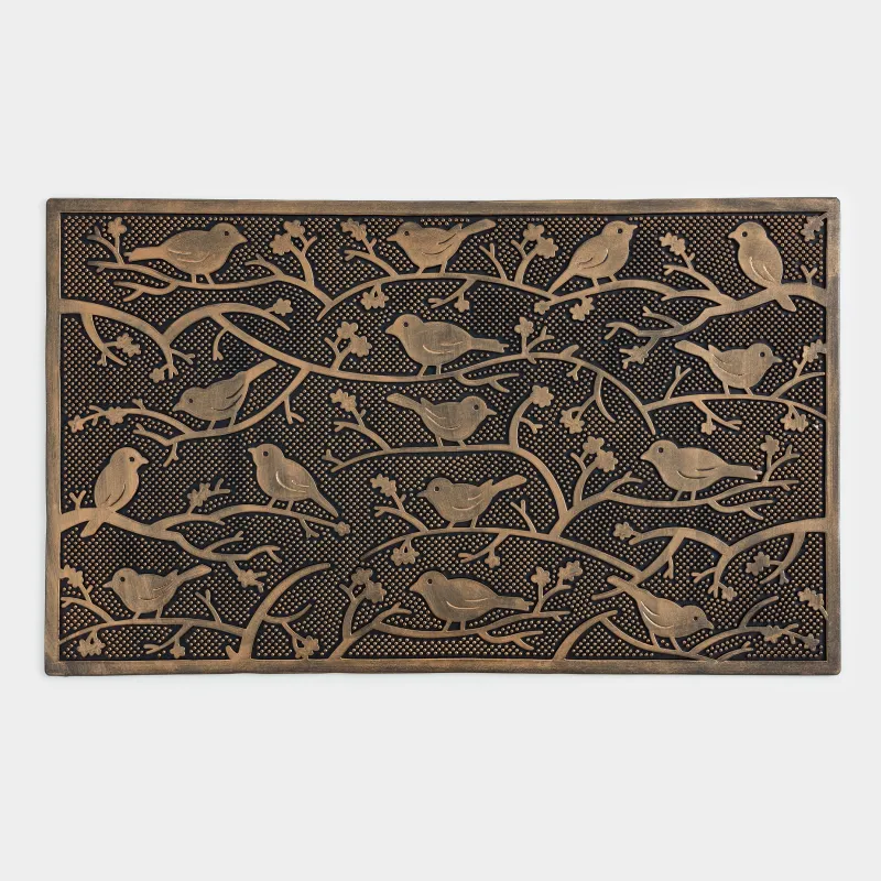Коврик придверный, 45х75 см, резина, черно-бронзовый, Птицы, Home deco, image-0
