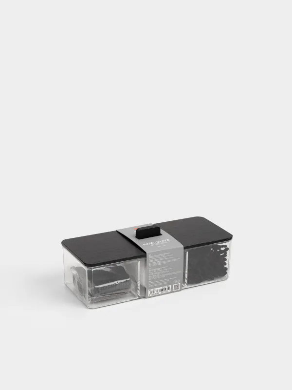 Контейнер с ватными дисками/палочками/зубными нитями, 23х8 см, 3 отд, пластик, Basic black, image-1